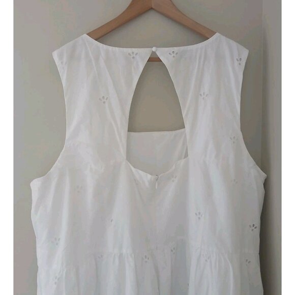 Talbots Plus Eyelet Border Sleeveless Square Neck Midi Dress Size 24W White - Picture 8 of 12